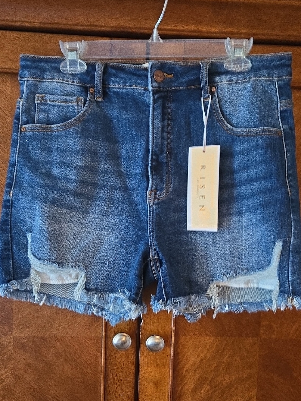 Risen Women's Mid-Rise Distressed Blue Denim Shorts